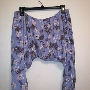 off the shoulder floral long sleeve cropped